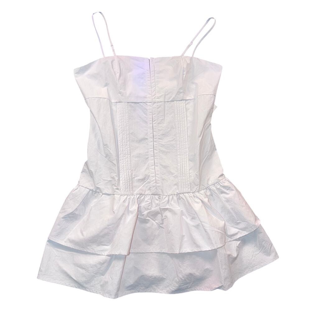 White Tiered Ruffle Mini Dress L Euro Y2K Cottagecore Smocked Drop Waist NWT